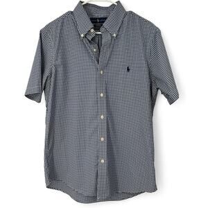 Ralph Lauren Mens M Short Sleeve Button Up Down Short Sleeve Gingham Navy